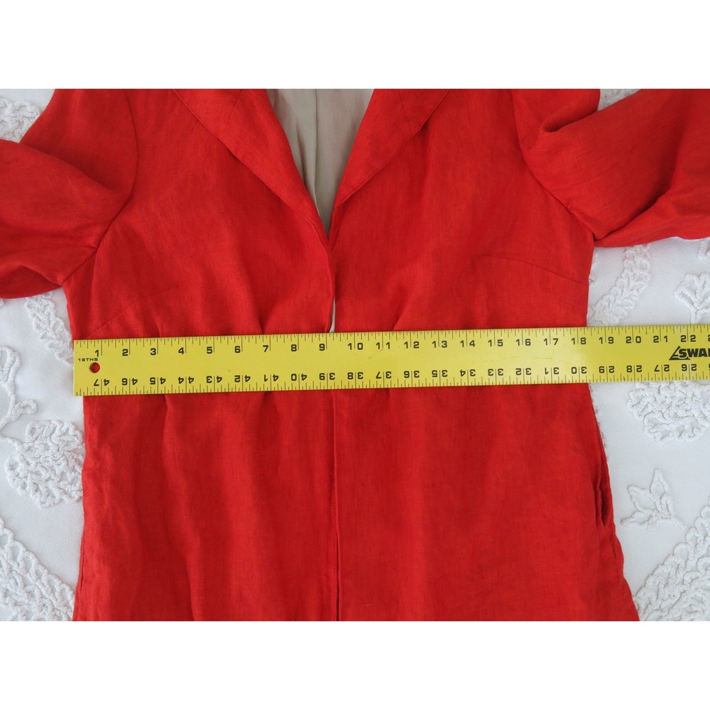 Coldwater Creek Womens 10 Bright Red Linen Open Front Longline Jacket Blazer - Picture 7 of 9